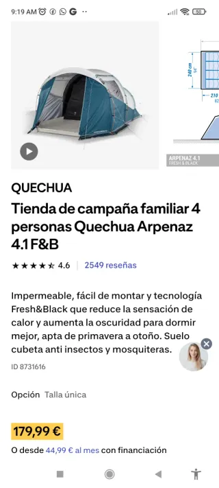 Tienda campaña Quechua Arpenaz Family 4.1