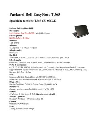 Packard Bell EasyNote TJ65 Notebook Nero/Argento