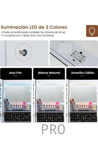 Espejo Joyero de Pie con 4 Ruedas Giratorias 360°