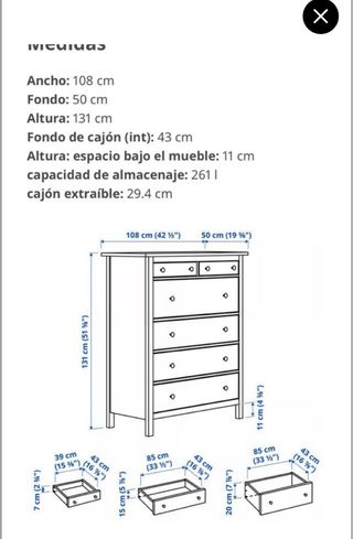 Cómoda Ikea Hemnes Blanca y Madera