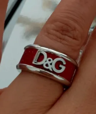 Anillo D&G Plata y Piel Rojo