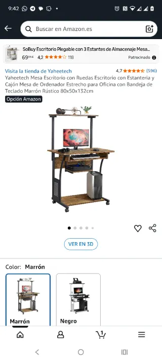 Escritorio Yaheetech Plegable Marrón