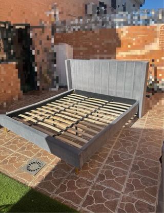 Cama Matrimonio Tapizada Gris