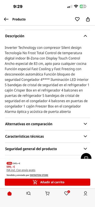 Nevera Americana INFINITION como nueva
