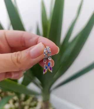 Pendientes Aro Pluma Multicolor