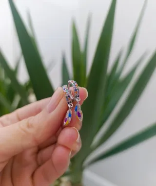 Pendientes Aro Pluma Multicolor