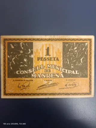 Billete 1 Peseta Consell Municipal Manresa