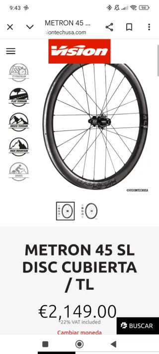 Ruedas Carbono Vision 45 SL TOPE GAMA