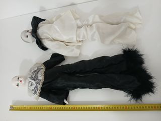 Coppia Set 2 Bambole Pierrot in Porcellana Vintage