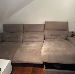 Sofá rinconera beige con baúl y cajones