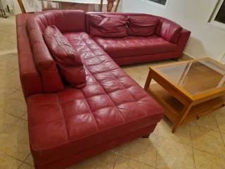 Sofá chaiselongue Natuzzi piel natural rojo