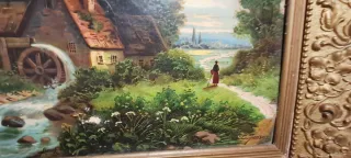 Cuadro paisaje antiguo marco madera