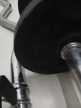 Lote de pesas y barra de gimnasio