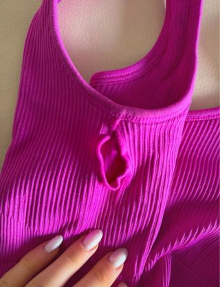 Completo top e leggings fucsia costine