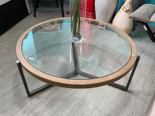 Mesa de centro redonda cristal y madera nuevo