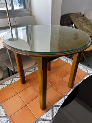 Mesa auxiliar redonda cristal y madera