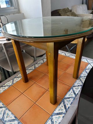 Mesa auxiliar redonda cristal y madera