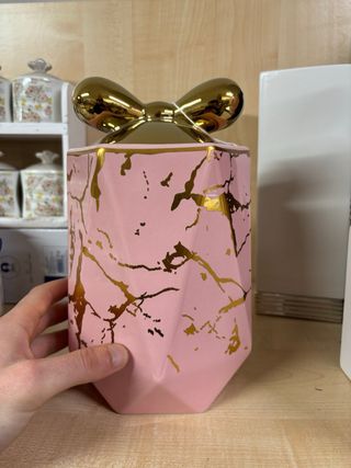 Biscottiera in porcellana con fiocco oro