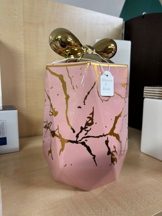 Biscottiera in porcellana con fiocco oro