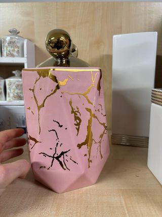 Biscottiera in porcellana con fiocco oro