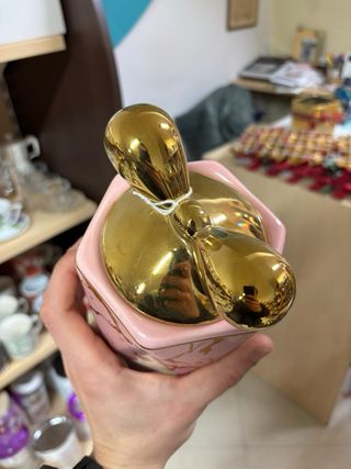 Biscottiera in porcellana con fiocco oro