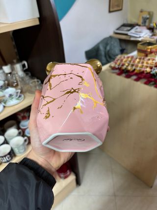 Biscottiera in porcellana con fiocco oro