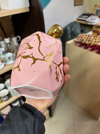 Biscottiera in porcellana con fiocco oro