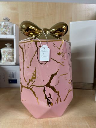 Biscottiera in porcellana con fiocco oro