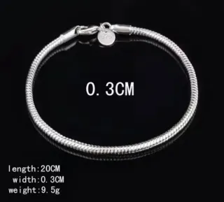 Nueva Pulsera de plata 925 Silver 20cm Cuerda 3mm