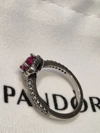 Anillo Pandora Corazón Rojo Plata Esterlina