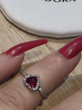 Anillo Pandora Corazón Rojo Plata Esterlina