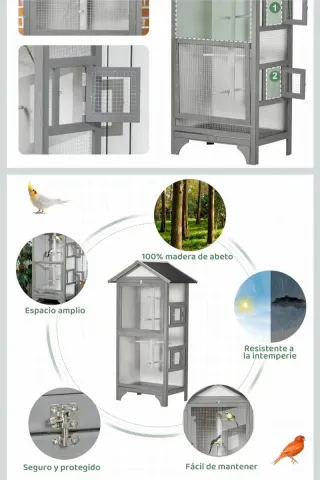 Pajarera Voladera Gris y Blanca