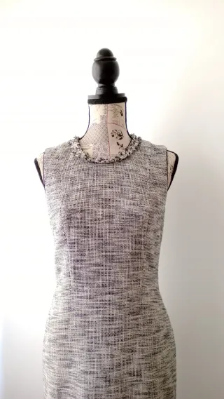 Vestido tweed gris y blanco