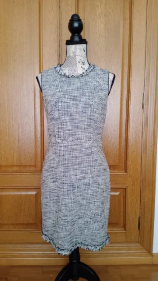 Vestido tweed gris y blanco