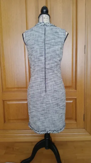 Vestido tweed gris y blanco