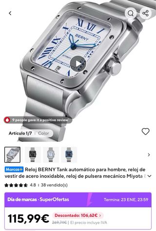 BERNY Reloj Automático Acero Inoxidable “SANTOS”