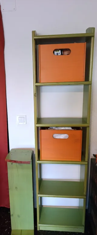 Estantería/librería de madera maciza verde juvenil