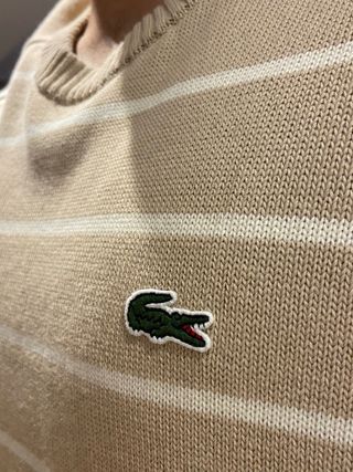 Jersey Lacoste Rayas Talla L Beige/Blanco