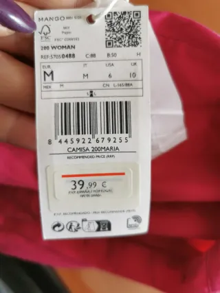 Camisa Mango Mujer Rosa