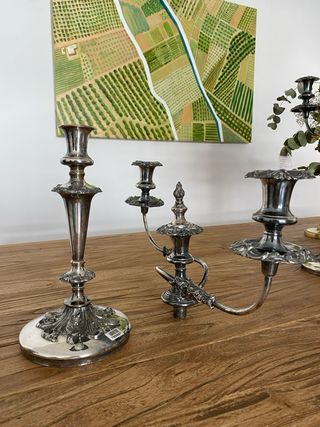 Pareja Candelabros Victoriano Metal Plateado