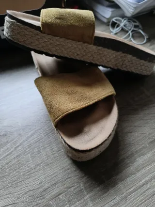 Zapatillas de esparto cuña beige/amarillas