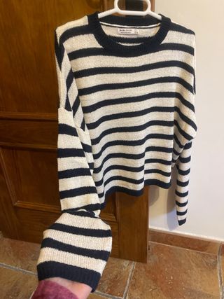Jersey Bershka rayas beige y negro Talla L