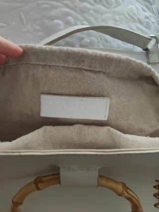 Bolso asas bambú blanco y beige