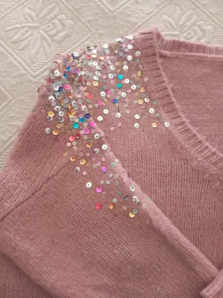 Jersey Tintoretto rosa lentejuelas Talla L