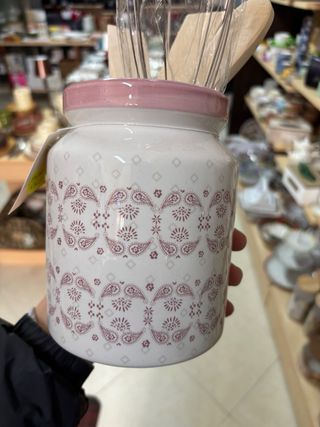 Porta utensili in porcellana bianco e rosa