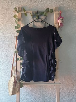 Blusa azul marino topitos blancos Sfera Nueva