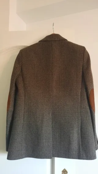 Blazer Zara Lana Cuadros Marrón Gris