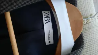 Blazer Zara Lana Cuadros Marrón Gris
