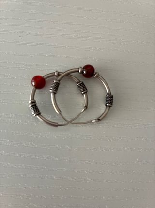 Pendientes Aro Plata con Piedra Roja