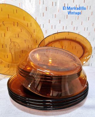 Vajilla Duralex vintage ámbar